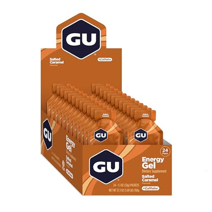GU Energy Original Sports Nutrition Energy Gel, Vegan, Gluten-Free, Kosher, and Dairy-Free On-the-Go Energy for Any Workout, 24-Count, Salted Caramel