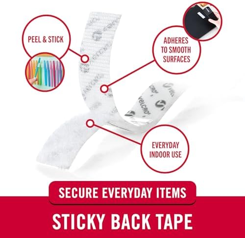 VELCRO Brand Sticky Back Tape | Beige, 15 Ft Roll | Cut to Length Hook and Loop Strips with Adhesive | Peel, Stick and Mount Items Out of the Way, Keep Home and Office Organized, 90083