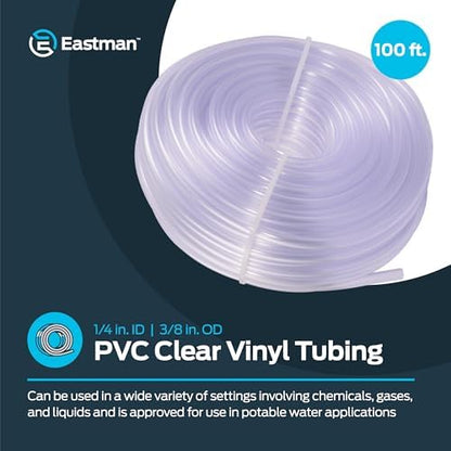 Eastman 1/4 Inch ID (3/8 Inch OD) PVC Clear Vinyl Tubing, 100 Foot Length, 98618
