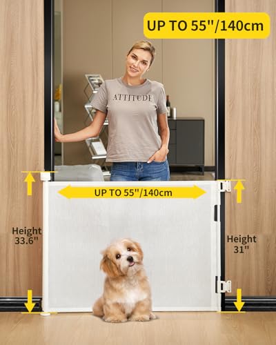 DEAR LOV Retractable Baby Gate, Mesh Baby Gate or Mesh Dog Gate, 33" Tall, Extends up to 55" Wide, Child Safety Gate for Doorways, Stairs, Hallways, Indoor/Outdoor (33"x55",White)
