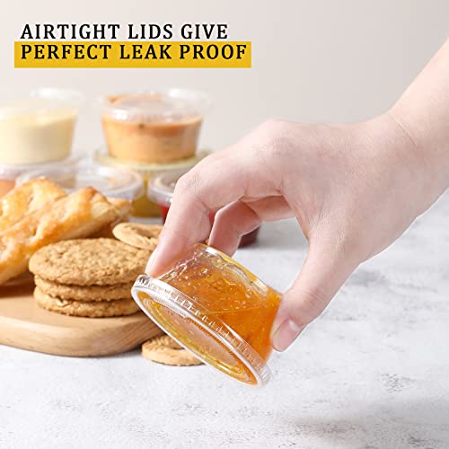 VITEVER [120 Sets - 3.25 oz ] Portion Cups With Lids, Small Plastic Containers with Lids, Airtight and Stackable Souffle Cups, Jello Shot Cups, Sauce Cups, Condiment Cups for Lunch, Party, Trips