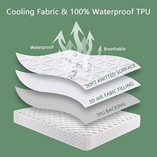 Premium Waterproof Mattress Protector Queen Size, Breathable Bed Cover 3D Air Fabric Cooling Mattress Pad Cover Smooth Soft Noiseless Washable, 8''-21'' Deep Pocket (White)