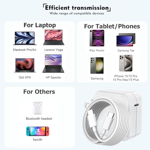 Mac Book Pro Charger - USB C Charger Fast Charger Power Adapter for USB C Port MacBook Pro/MacBook Air 16 15 14 13 inch, New iPad Pro and All USB C Device, Included 10FT Long USB C to C Charger Cable