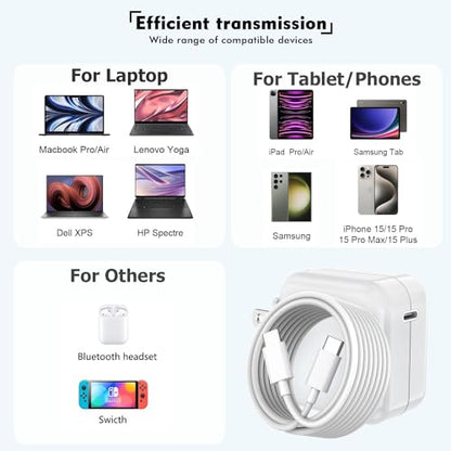 Mac Book Pro Charger - USB C Charger Fast Charger Power Adapter for USB C Port MacBook Pro/MacBook Air 16 15 14 13 inch, New iPad Pro and All USB C Device, Included 10FT Long USB C to C Charger Cable