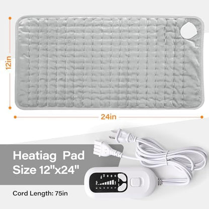 Heating Pad,Electric Heating Pads for Back,Abdomen,Neck,Moist Heated Pad for Shoulder,Knee,Dry&Moist Heat & Auto Shut Off,Hot Pad for Legs and Arms(Silver Gray, 12''×24'')