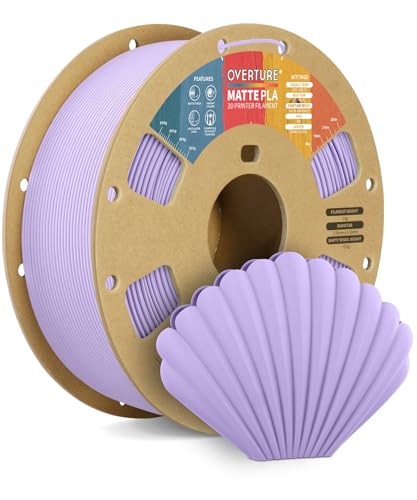 OVERTURE Matte PLA 3D Printer Filament 1.75mm, Matt Surface & Low Warping Filament 1kg Spool (2.2 lbs), Accuracy +/- 0.02 mm, Fit Most FDM Printers (Matte Lilac)
