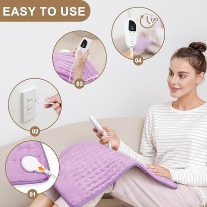 Heating Pad-Electric Heating Pads for Back,Neck,Abdomen,Moist Heated Pad for Shoulder,Pain Relieve,Dry&Moist Heat & Auto Shut Off(Lavender, 20''×24'')