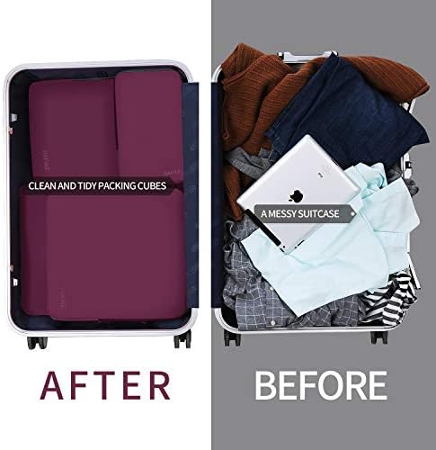 BAGAIL 4 Set/6 Set/8 Set Compression Packing Cubes Travel Accessories Expandable Packing Organizers (Cloth Pattern, 4-Burgundy)