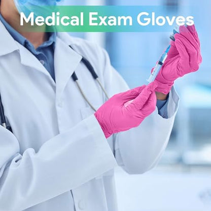 FifthPulse Fuchsia Hot Pink Nitrile Disposable Gloves - 3 Mil Nitrile - Powder and Latex Free - Surgical Medical Exam Gloves