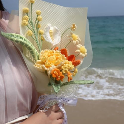 Crochet Flower Bouquet Golden Peonies Tulip - Retirement, Birthday, Graduation & Father's Day Gift - Eco-Friendly Hypoallergenic Florals Handmade by Artisan Moms