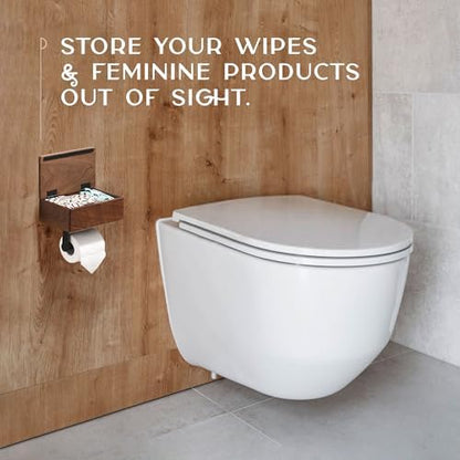 Day Moon™ Wood Toilet Paper Holder with Shelf, Wipe Holder for Bathroom, Flushable Wipes Dispenser, Toilet Paper and Wipes Holder - Toilet Paper Holder with Storage, Toilet Paper Holder Wall Mount