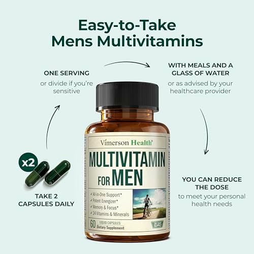 Multivitamin for Men – Essential Mens Multivitamins & Multiminerals 60 Liquid Capsules with Vitamin B12, A, D, C, Zinc, Magnesium & More for Total Body Wellness – 29 Key Nutrients & Vitamins for Men