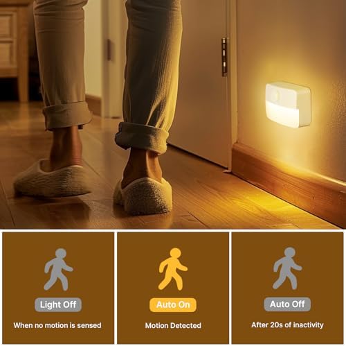 8 Pack Motion Sensor Stair Light for Indoor, Battery Operated Closet Lights, Wireless Stick on Anywhere Hallway Lamp, 40 Lumen 3000K Portable Led Night Lamps for Bedroom Under Cabinet Kitchen