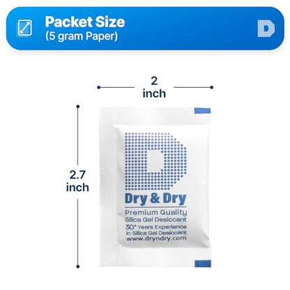 Dry & Dry 5 Gram [1000 Packets] Silica Gel Packets Silica Gel Desiccants, Silica Gel Packs - Rechargeable (Food Safe) Silica Gel Packets, Silica Packets