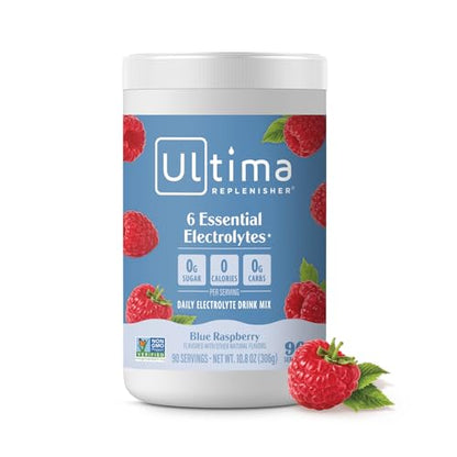 Ultima Replenisher Daily Electrolyte Powder Drink Mix – Sugar Free – Blue Raspberry, 90 Servings – Hydration Powder with 6 Electrolytes and Minerals – Keto Friendly, Vegan, Non-GMO
