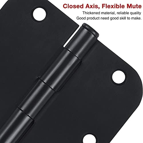 TDCHINGES 30 Pack Rounded Matte Black Door Hinges 3.5 Inch 5/8" Radius Interior 3 1/2 Inch Flat Iron Bifold Easy Installation Standard Hinge No Squeak,Bedroom Indoor for Doors 3 ½" Hardware Controls