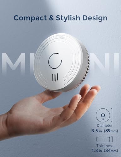 Ecoey Smoke Alarm Fire Detector, Battery Included Photoelectric Smoke Detector with Test Button and Low Battery Signal, Small Fire Alarm for Home, Bedroom FJ136GB, 6 Packs