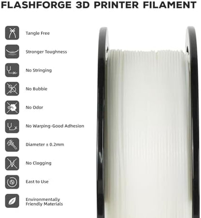 FLASHFORGE PLA Filament 1.75mm, 3D Printer Filament 1kg (2.2lbs) Spool, Dimensional Accuracy +/- 0.02mm, 3D Printing Filament Easy to Use and Fits for Most FDM 3D Printers (Natural)