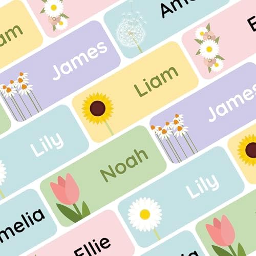 – Personalized Name Labels for Kids (120) – Waterproof & Durable Stickers for Clothing, School & Daycare Items - Flowers