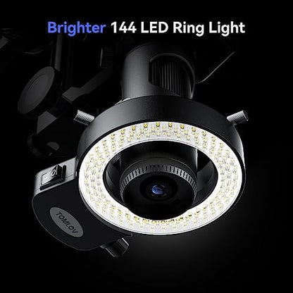 TOMLOV DM602 Flex Digital Soldering Microscope 2000x, Flexible Arm, 10.1" HDMI Microscope with 3 Lens, Coin Magnifier with Ring Light, Adults LCD Video Magnifying Glass, Electronic Repair Mat,64GB