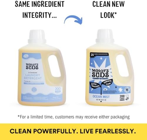 Molly's Suds Liquid Laundry Detergent | Clean Laundry Detergent Soap for Sensitive Skin | 2x Concentrated, High Efficiency (HE) (Ocean Mist - 200 Loads)
