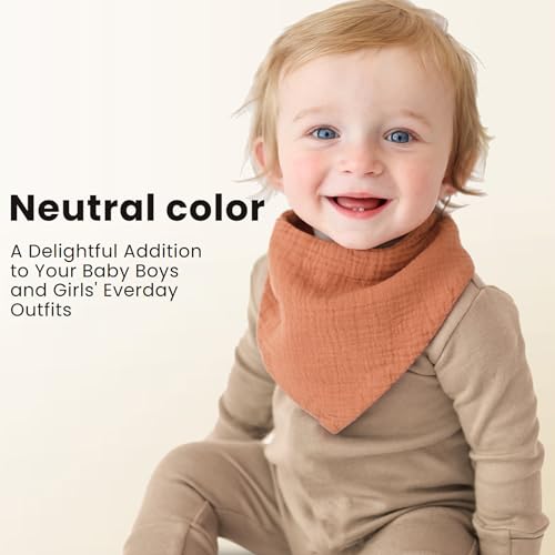Konssy Muslin Baby Bibs 10 Pack Baby Bandana Drool Bibs 100% Cotton for Unisex Boys and Girls, Soft Absorbent Set for Teething and Drooling
