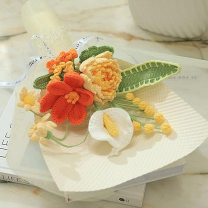 Crochet Flower Bouquet Golden Peonies Tulip - Retirement, Birthday, Graduation & Father's Day Gift - Eco-Friendly Hypoallergenic Florals Handmade by Artisan Moms