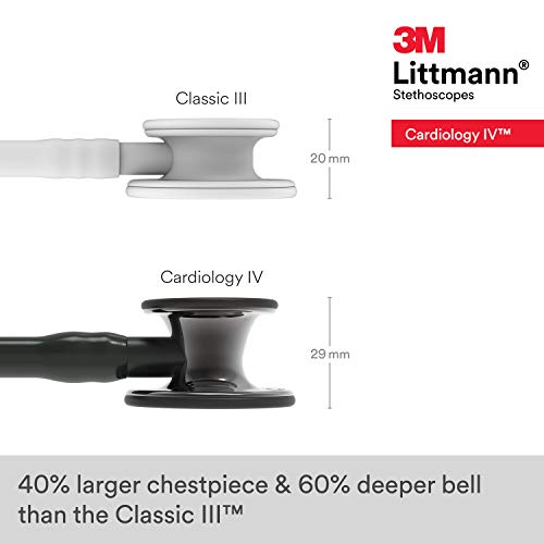 3M Littmann Cardiology IV Diagnostic Stethoscope, 6232, More Than 2X as Loud, Weighs Less, Stainless Steel High Polish Smoke-Finish Chestpiece, 27" Black Tube, Stem, and Headset