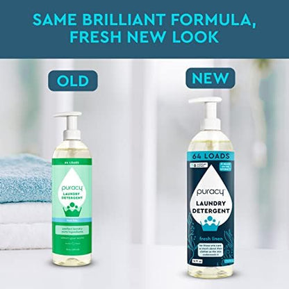 Puracy Laundry Detergent - Enzyme-Powered Liquid Laundry Detergent Concentrate, Natural Laundry Detergent Seen on TikTok, Non-Toxic (Fresh Linen, 16 fl oz, 64 Loads)