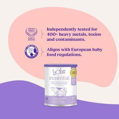 Bubs Essential Infant Formula, with Iron, Cow Milk-Based Powder, for Infants 0-12 Months, Made with Non-GMO Milk, 20 oz