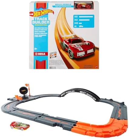 Bundle of Hot Wheels Track Builder Car & Mega Track Pack, 87 Component Parts for 40-ft of Track & 1:64 Scale Toy Car (Amazon Exclusive) + City Track Pack, 10 Component Parts, 1:64 Scale Vehicle