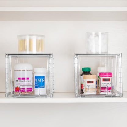 Vtopmart 4 Pack Large Stackable Storage Drawers,Easily Assemble Acrylic Bathroom Closet Undersink Organizers and Storage,Plastic Bins for Kitchen Cabinets,Pantry,Makeup,Medicine Organization