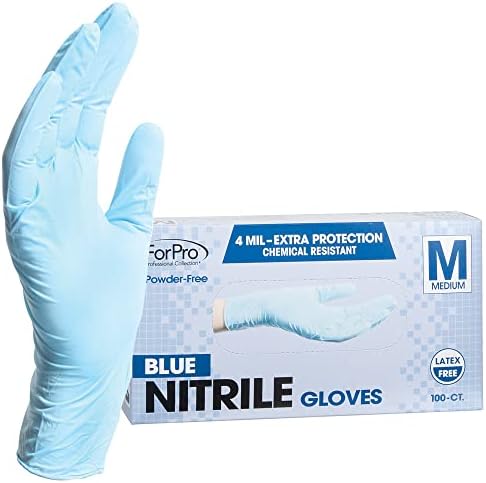 ForPro Disposable Nitrile Gloves, Chemical Resistant, Powder-Free, Latex-Free, Non-Sterile, Food Safe, 4 Mil, 100-Count