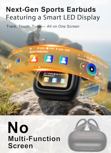 Wireless Earbuds, ENC Noise Cancelling Sport Ear Buds with Multifunctional Touch Screen, Bluetooth 5.4 Headphones, Bass Stereo Sound, 5 EQ Over The Ear Earbuds for Sports/Workout/Gym-Black