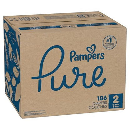 Pampers Pure Protection Baby Diapers, Size 2 (12-18 lbs), 186 Count, Up to 100% Leakproof, Premium Plant-Based Skin Protection, Hypoallergenic Soft Diapers