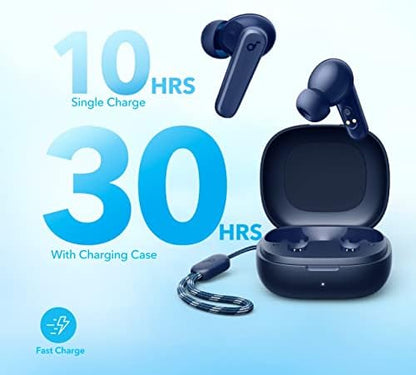 Soundcore by Anker P20i True Wireless Earbuds, 10mm Drivers with Big Bass, Bluetooth 5.3, 30H Long Playtime, Water-Resistant, 2 Mics for AI Clear Calls, 22 Preset EQs, Customization (Blue)