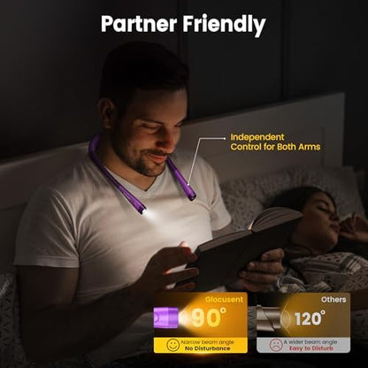 Glocusent Book Light, 3-Color & 6-Brightness Reading Light, Bendable Neck Light, 80-hr Lasting Rechargeable Lamp, Perfect Book Light for Reading in Bed, Knitting, Camping, Repairing, Book Lovers Gifts