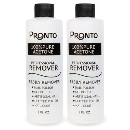 Pronto 100% Acetone Gel Nail Polish Remover - Polish Remover for Nails | Acetone Nail Polish Remover & Acrylic Nail Remover for Removal of Glue & Dip | Acrylic Nail Remover, 8 Fl oz 2 pack