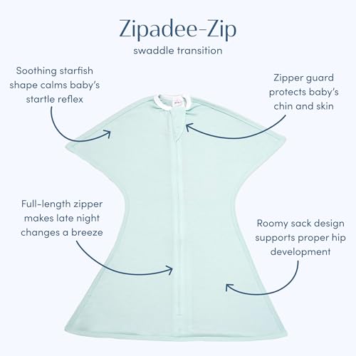 SleepingBaby Zipadee-Zip Transition Swaddle - Cozy Baby Swaddle Blanket with Zipper Convenience - Roomy Wearable Blanket for Easy Diaper Changes - Classic Mint, Small (4-8 Month)