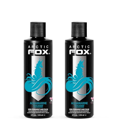 Arctic Fox Semi-Permanent Hair Dye, Aquamarine Blue, Vegan & Cruelty-Free, Conditioning Color, Ammonia-Free, Peroxide-Free, For All Hair Types, Vibrant Teal Tint, 8 Fl Oz (Pack of 2)