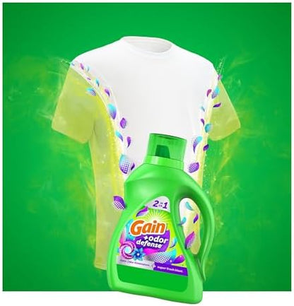 Gain + Odor Defense Liquid Laundry Detergent, Super Fresh Blast Scent, 88 Oz, 61 Loads, HE Compatible (Pack of 2)