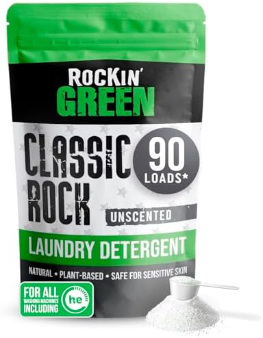 Rockin' Green Classic Rock Laundry Detergent Powder (90 Loads) - All Natural Laundry Detergent - Sensitive Skin Laundry Powder (Unscented)