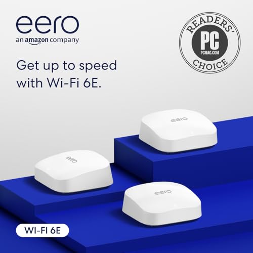 Amazon eero Pro 6E mesh wifi system - Supports internet plans up to 2.5 Gbps, Coverage up to 6,000 sq. ft., Connect 100+ devices, 3-pack