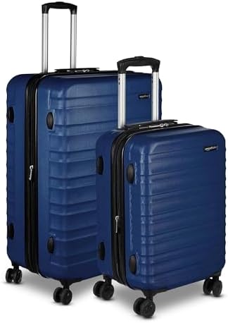 Amazon Basics 2-Piece Set (21", 30"), Hardshell Suitcases With Wheels, Expandable For Up to 25% More Space, With Scratch-Resistant Surface, Four Multi-directional Wheels, Navy Blue