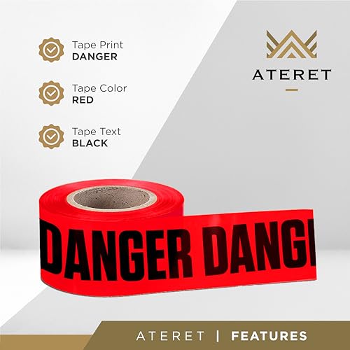 ATERET Premium Red Danger Tape 2-Pack 3 inch x 1000 feet, Hazard Safety Tape, Construction Tape for Danger/Hazardous Area, Ideal Use for Halloween Decorations, Holiday, Party, Yard, Garden, Work-Site