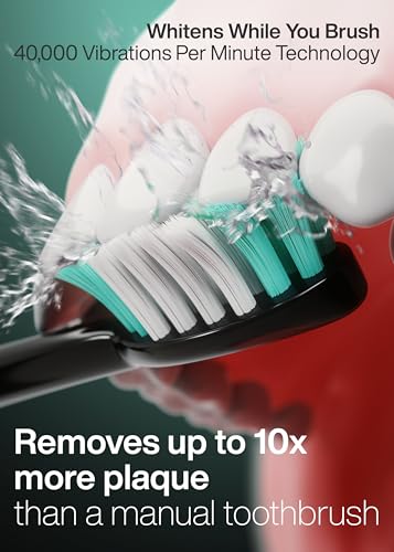 Aquasonic Black Series Ultra Whitening Toothbrush – ADA Accepted Electric Toothbrush- 8 Brush Heads & Travel Case – 40,000 VPM Electric Motor & Wireless Charging - 4 Modes w Smart Timer