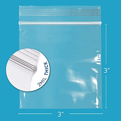 GPI - 1000 Count, 3" X 3" Clear Plastic Square Zip Bags, 2 Mil Thick, Strong & Durable Poly Baggies with Resealable Zip Top Lock for Travel, Storage, Packaging & Shipping