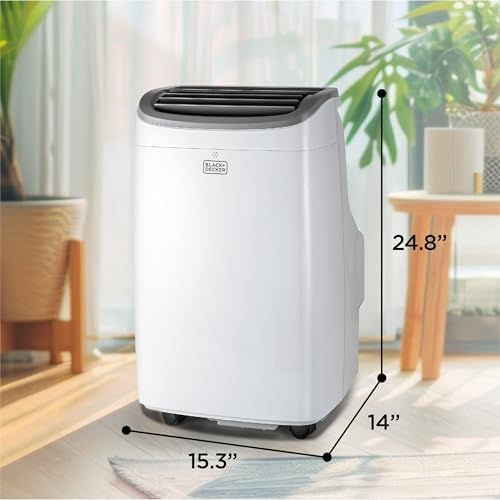 BLACK+DECKER Portable Air Conditioner, 9,000 BTU (5,300 BTU SACC) for Rooms up to 400 Sq. Ft., Portable AC with Follow Me Remote Control and Window Kit, BPACT08WT, White