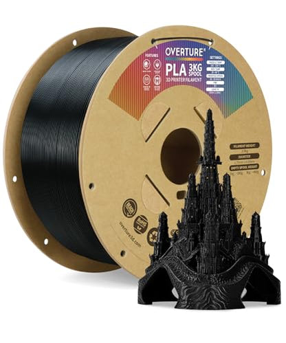 OVERTURE PLA Filament 1.75mm, Neatly Wound 3D Printer Filament 3kg Spool (6.6lbs), Dimensional Accuracy +/- 0.02 mm, Fit Most FDM 3D Printers (Black 3KG-1 Pack)