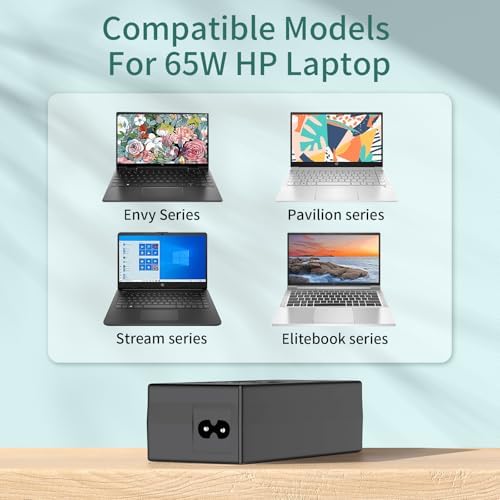 65W Replacement for HP Laptop Charger Probook, Envy, Pavilion, Stream, EliteBook, X360 Computer Charger Blue Tip Notebook PC Power Cord - 10ft